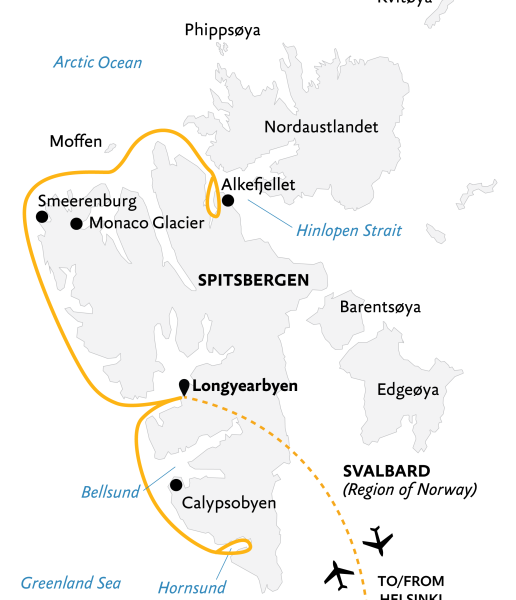 Itinerary Map of Svalbard Explorer: Best of High Arctic Norway Expedition [ARC-SPE-12D2025]
