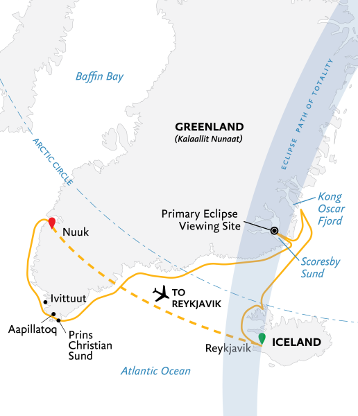 冰岛到格陵兰岛日全食，17 天