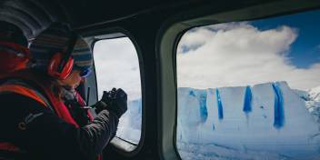 Flightseeing over a tabular iceberg