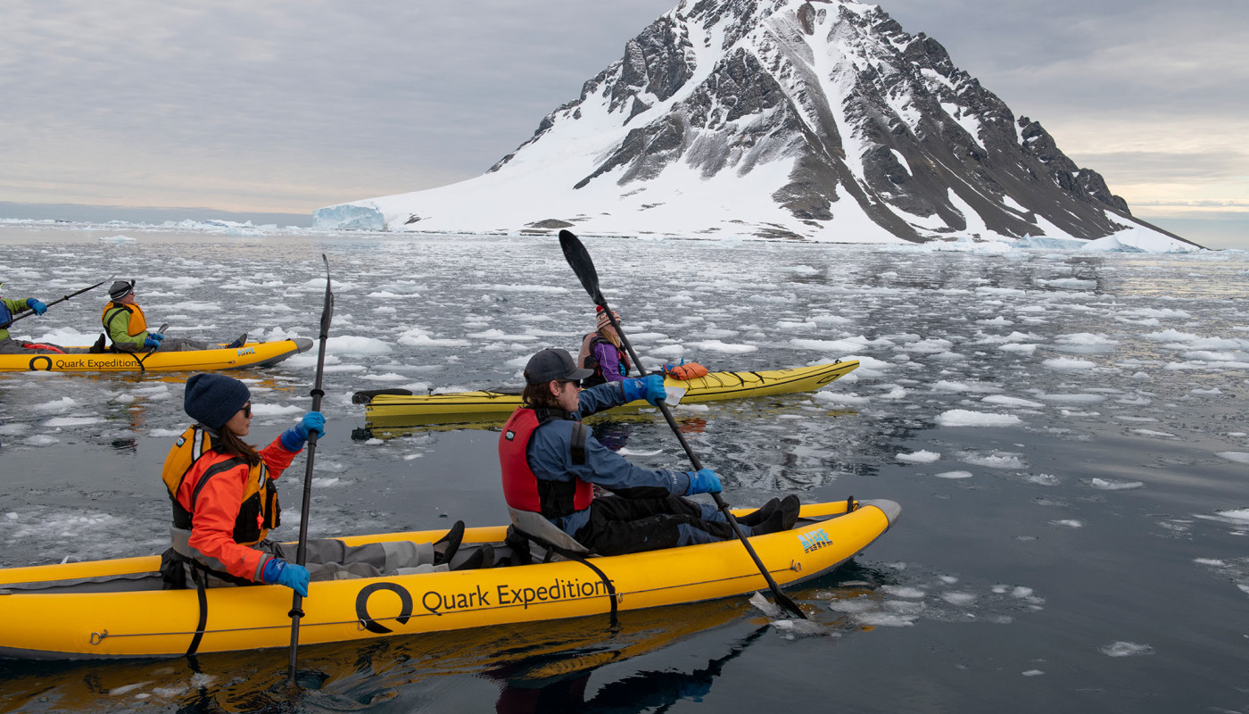 Passengers paddling in the Antarctic