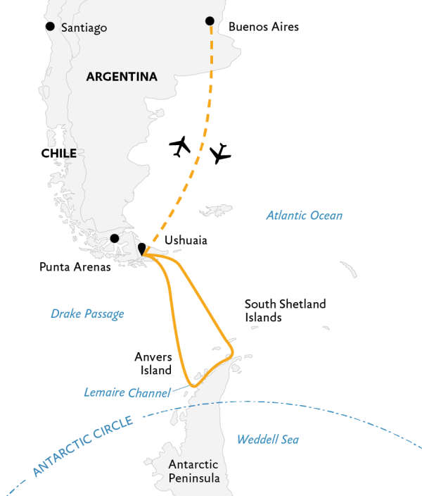 Antarctic Explorer: Discovering the 7th Continent Expedition Map, starting from Buenos Aires.