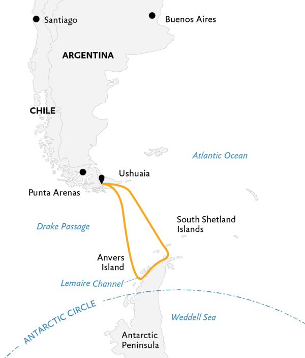 Antarctic Explorer: Discovering the 7th Continent Expedition Map, starting from Ushuaia.