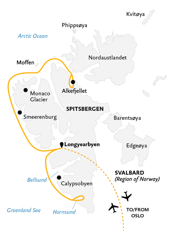 Introduction to Spitsbergen: Fjords, Glaciers and Wildlife of Svalbard 2021 Expedition Map